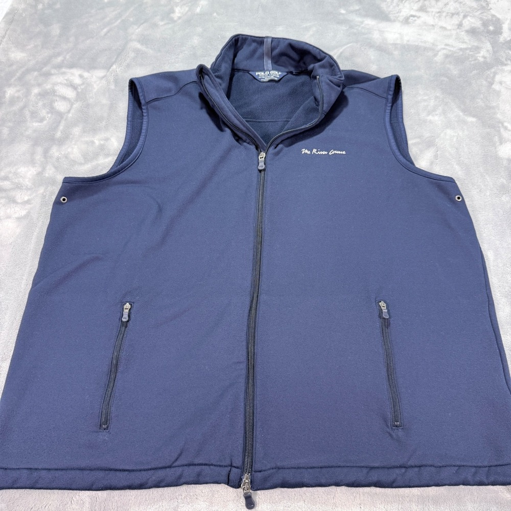 Polo Golf Ralph Lauren Mens XL Navy Blue Fleece Lined Full Zip Vest River Course